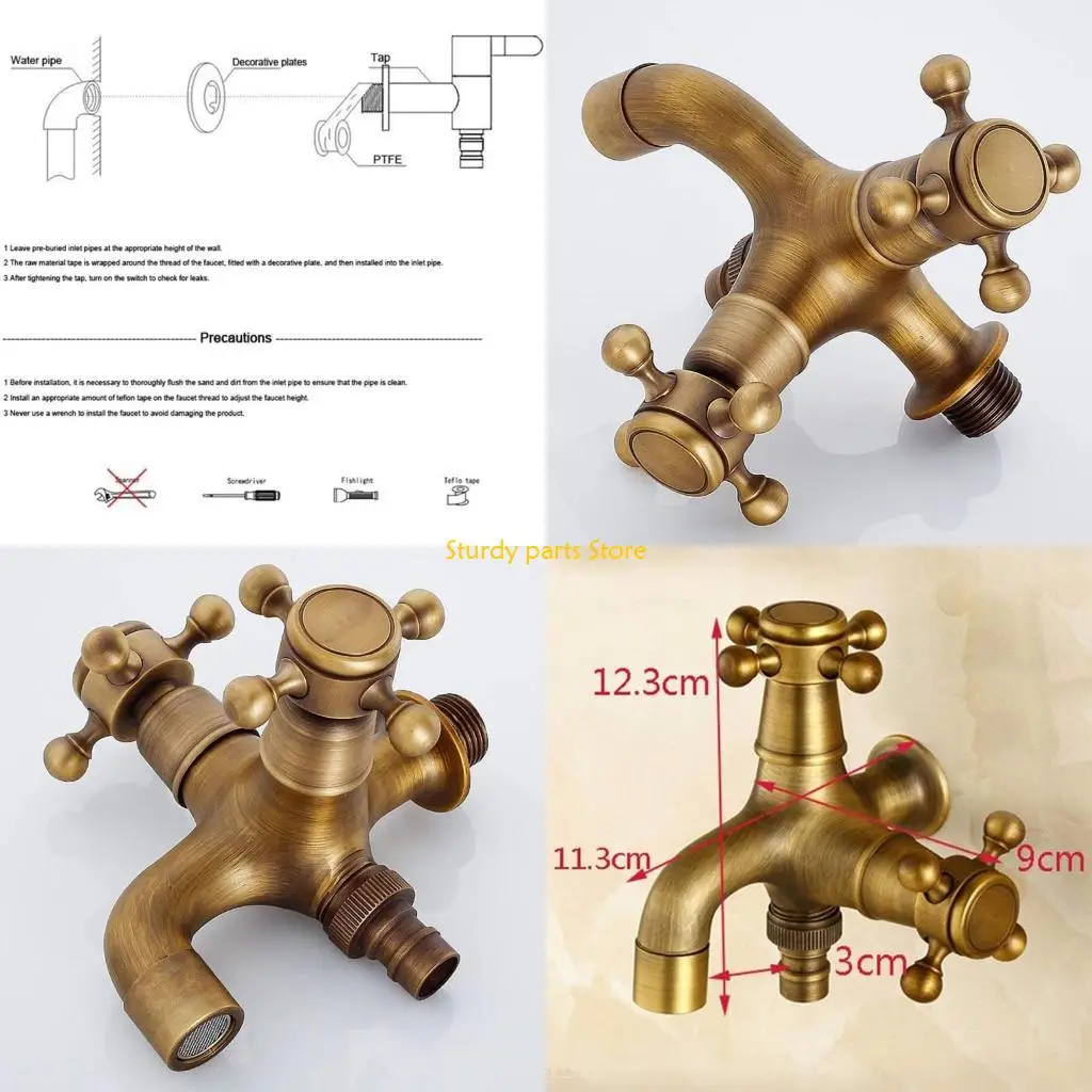

97QC European Wall Mounted Brass Water Faucet Antique Water Tap Dual-purpose Washroom