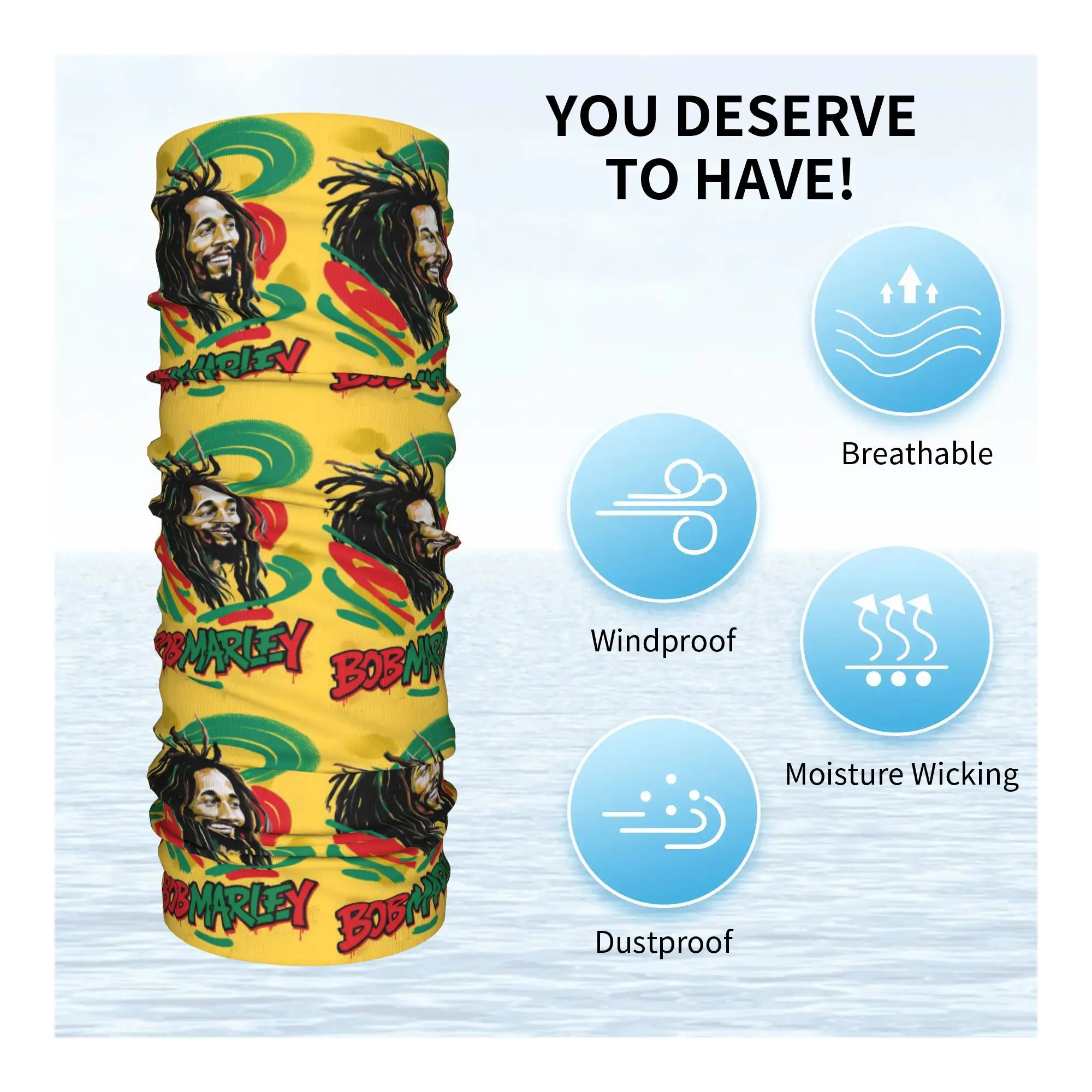 بوب مارلي الريغي باندانا الرقبة الجراب مطبوعة الوجه وشاح دافئ ركوب الدراجات وشاح ركوب الخيل للجنسين الكبار الشتاء