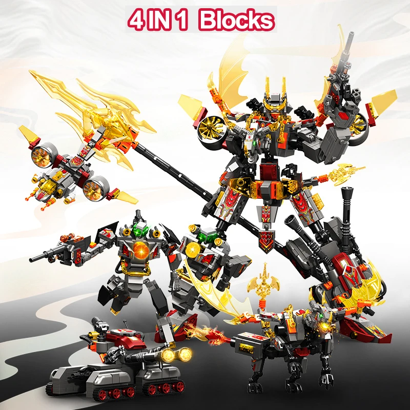 

4IN1 Combined Transforming Mech Robot Assemblage Building Blocks Boys Toys Creative DIY Children's Gifts