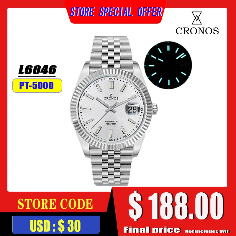 

Cronos 40mm Men Dress Watch Top Brand PT5000 Miyota9015 Mechanical Fashion Man Watches Sapphire Waterproof 100m BGW9 L6046M
