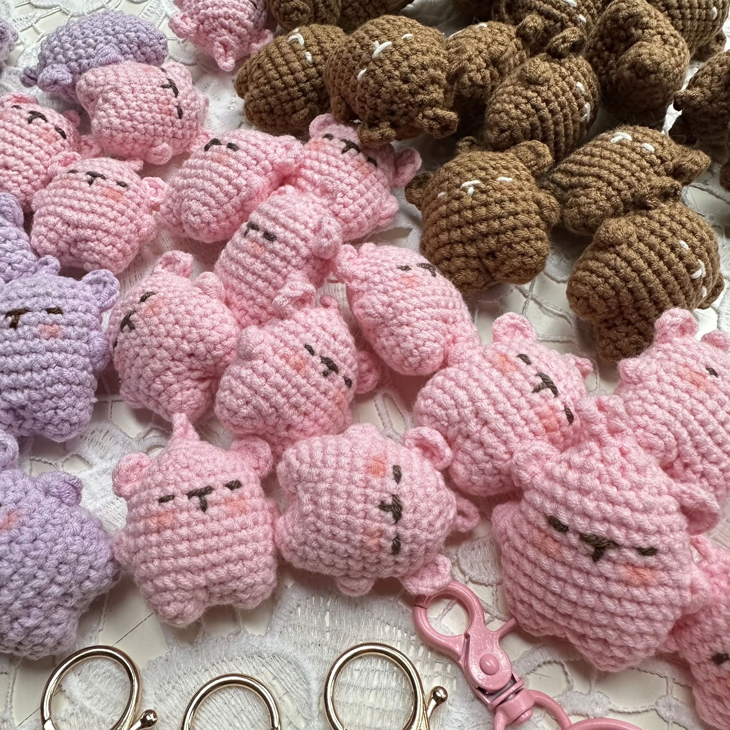 4 colors DIY Handmade Crochet Mini Biscuit Bear Keyrings Knitted Doll Keyring Hand Knitting for Kids and Adults, Crochet Lovers