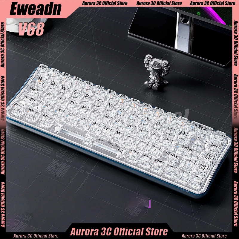 

Eweadn V68 Mechanical Gaming Keyboard Wirelss Bluetooth Keyboards transparent 3Mode Rgb Backlight Esports Gamer Keyboards Office