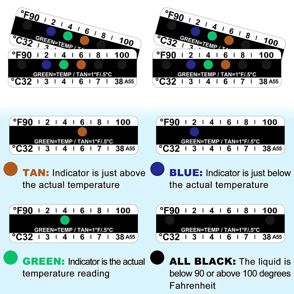 40 tiras de temperatura de prueba de tiras de temperatura adhesivas de 90 a 100 grados Fahrenheit pegatina de temperatura pegajosa rara