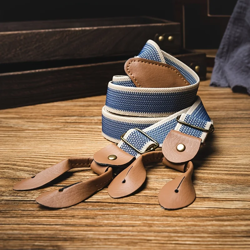 حزام خصر بريطاني عتيق على شكل أزرار للرجال مقاس كبير غير قابل للانزلاق ومطاط قابل للتعديل مع حمالات للبالغين