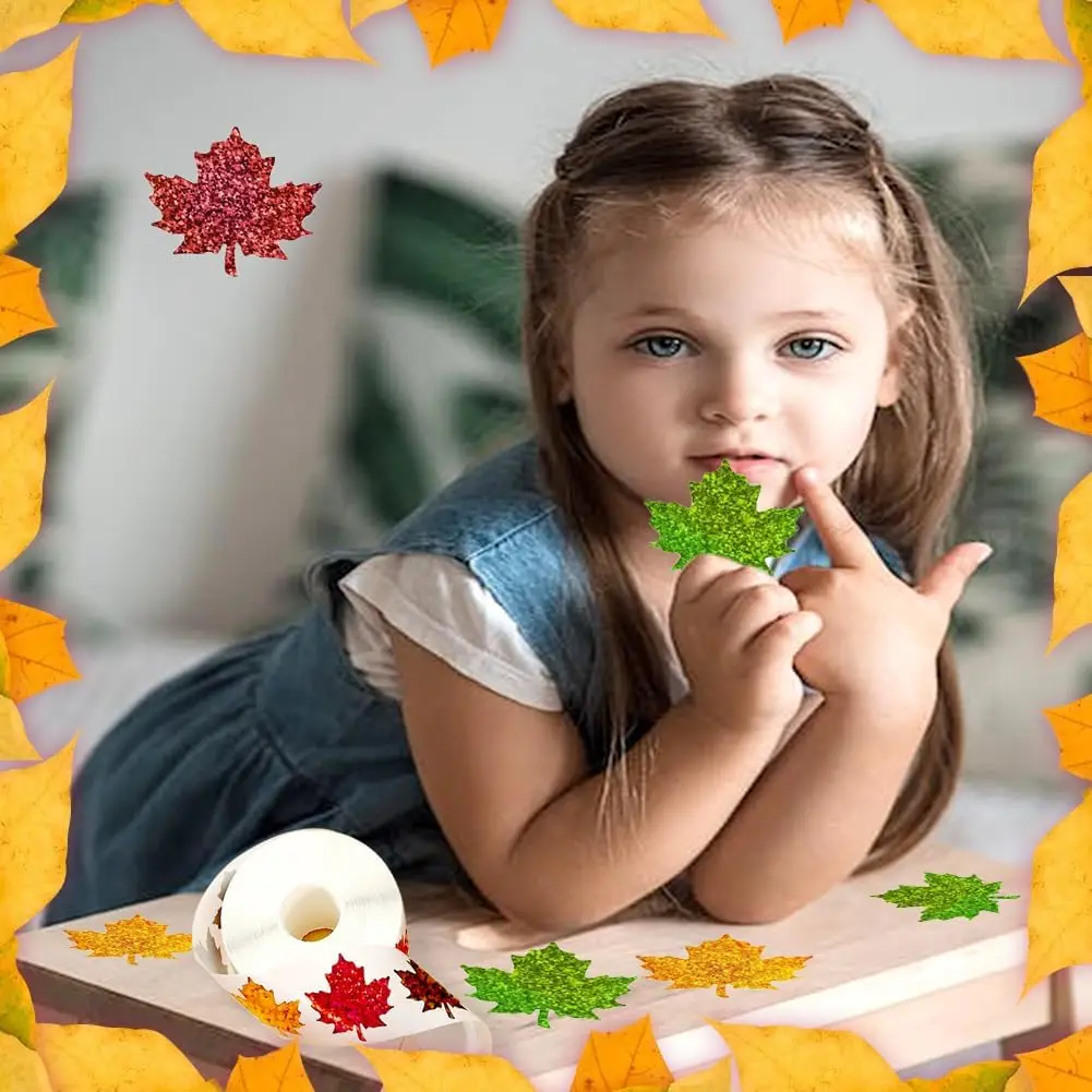 500 قطعة الخريف الشكر ورقة ملصقات 5 ألوان مابل ليف الشارات المجسم ملصقات للتسمية ذاتية اللصق لفة للخريف