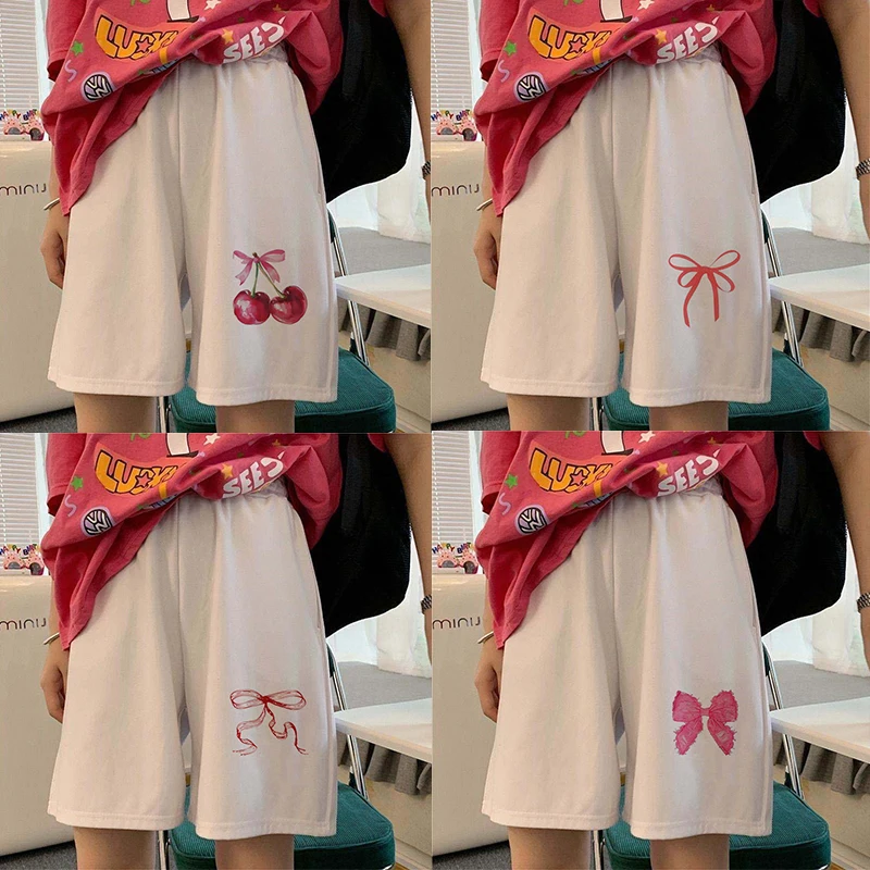 2025 Pantaloncini boxer bianchi carini delle nuove donne Y2K Pantaloncini pigiama estivi casual Stampa Pantaloncini da spiaggia Pantaloni sportivi larghi da jogging