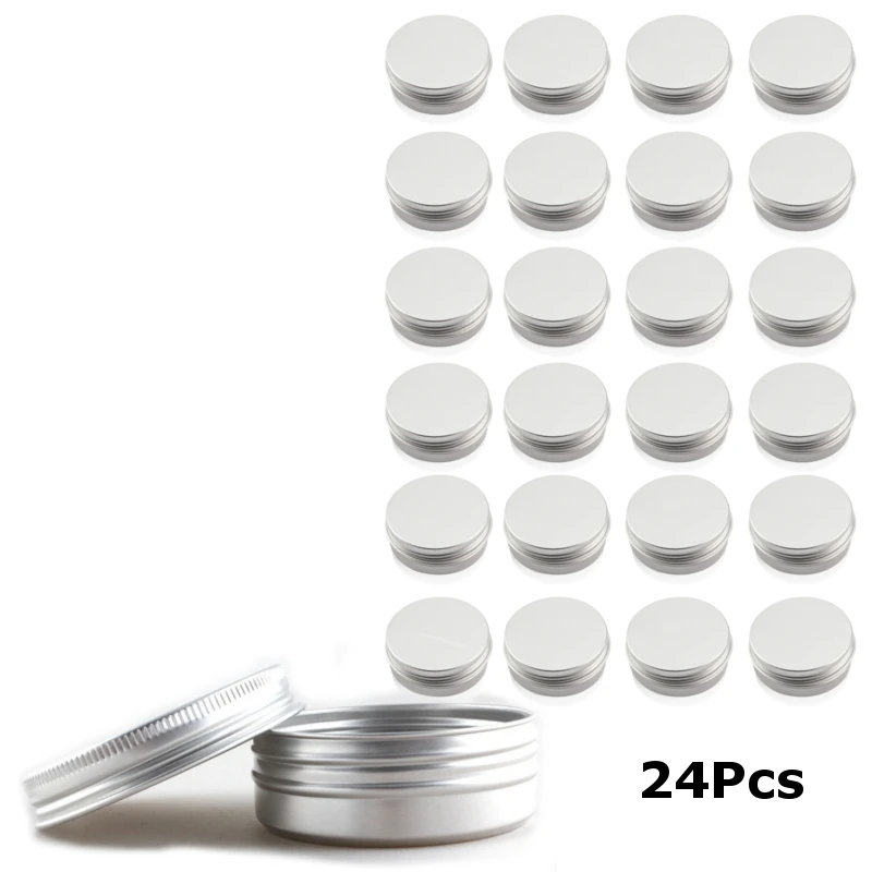 24 Pack 60ml Tin Cans Screw Top Round Metal Lip Balm Tins Containers Balm Tin Storage Jar Containers with Screw Cap for Lip