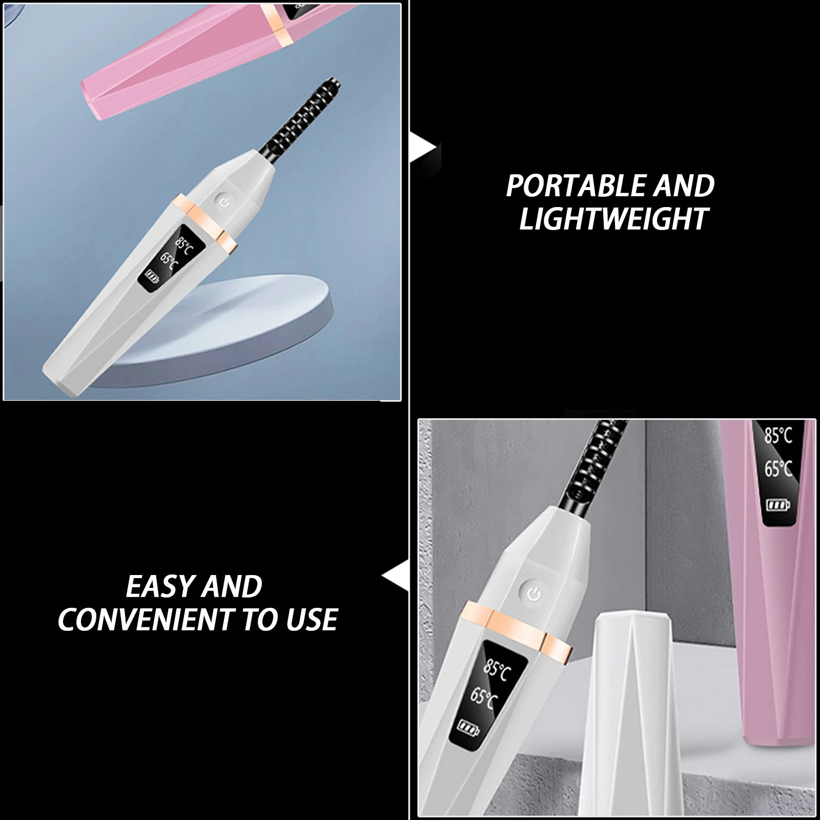 Elektryczna zalotka do rzęs, podgrzewana, biała, przenośna, podróżna, lekka, kompaktowa, do podkręcania rzęs, narzędzie do makijażu, prezent.