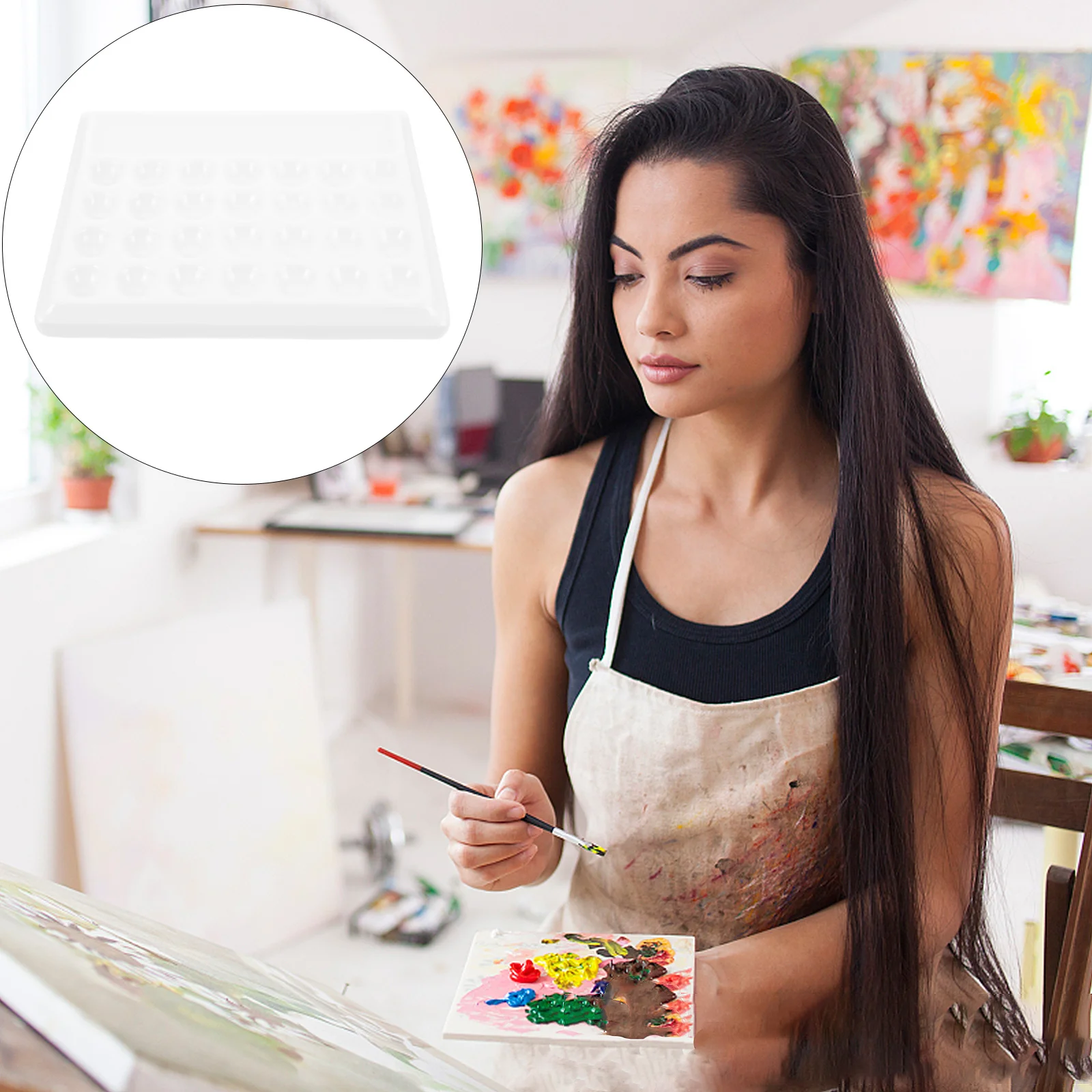 

1Pcs Ceramic Watercolor Pigment Tray Multi-Hole Painting Pallet Durable Surface Easy Clean Art Paint Mixing Plate for Oil