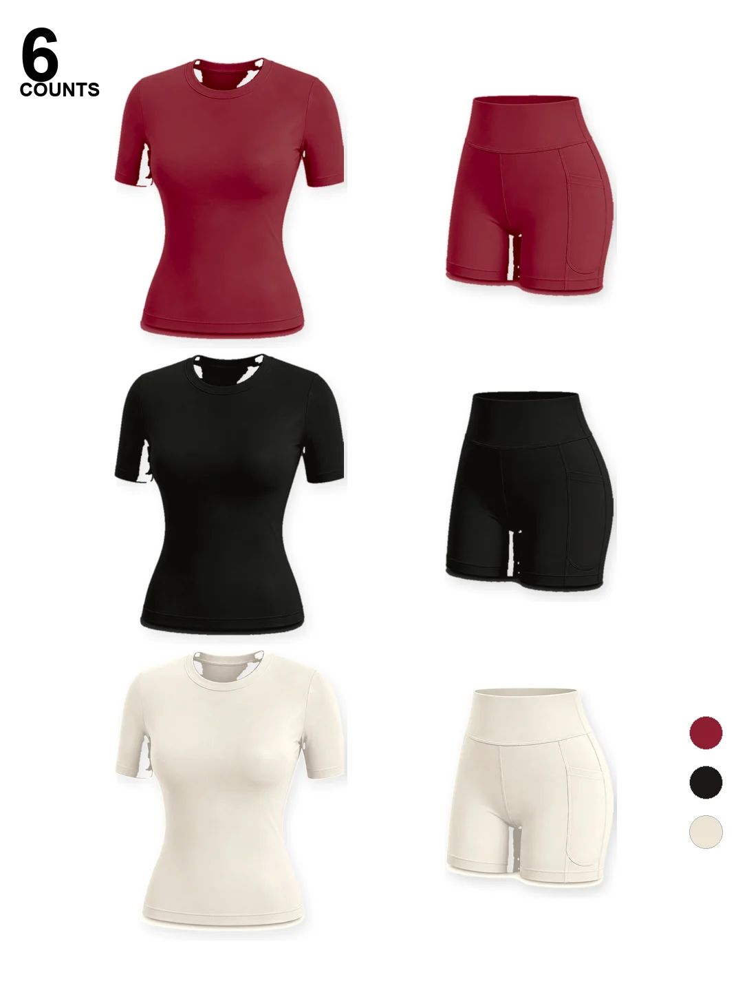 Women's 2 Piece Workout Outfits, Short Sleeve Crew Neck T-Shirt & High Waisted Biker Shorts with Pockets, Buttery Soft Slim Fit