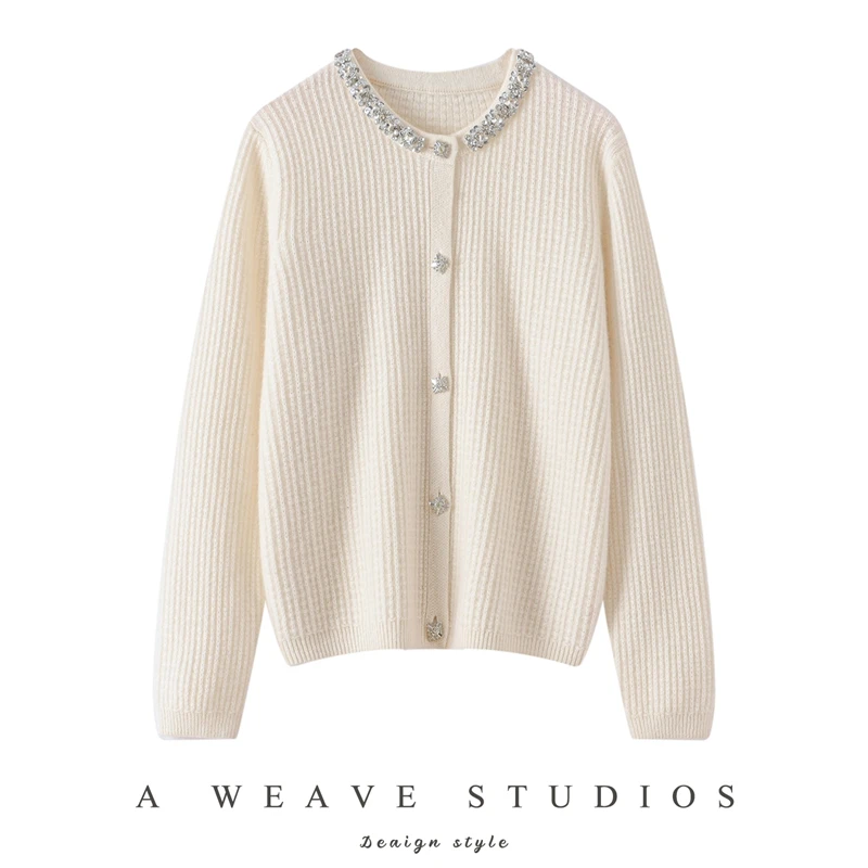 

Женская базовая вязаная кофта из чистого кашемира с круглым вырезом, с богатой отделкой, осень-зима 2025, теплая, термо, с длинным рукавом, стандартный крой