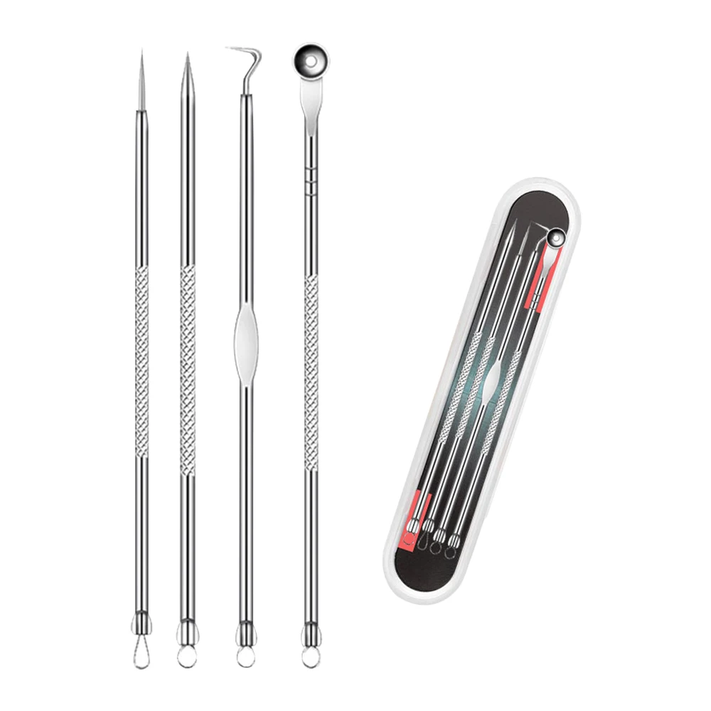 Cuidados com a pele 4 pçs/set cravo comedone acne espinha belmish extrator vácuo cravo removedor ferramenta colher para rosto cuidados com a pele ferramenta