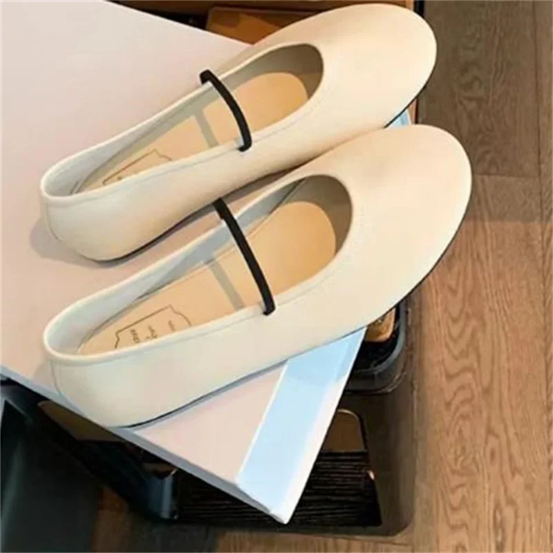 

Sewing Lines Shoes For Ladies Round Toes Mary Janes Flat Heels Front Strap Zapatos Mujer Belts Women's Shallow Chassure Femme