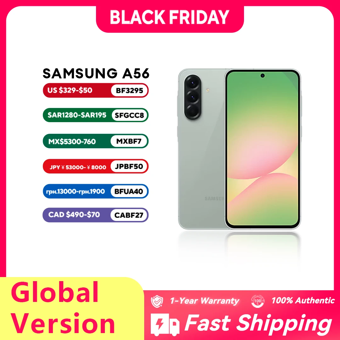 الإصدار العالمي Samsung A56 SM-A5660 Exynos 1580 6.7 "1080 x 2340 AMOLED 120 هرتز 50MP + 12MP * 2 + 5MP 5000mAh Type-c 2 Nano-SIM