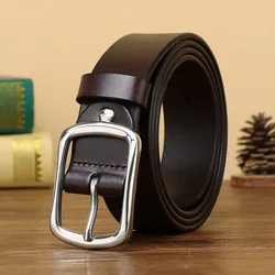 3.8cm/1.5'' Wide Stainless Steel Buckle Belt Men's First Layer Genuine Leather Belt Prong Buckle Business Casual Jeans Waistband