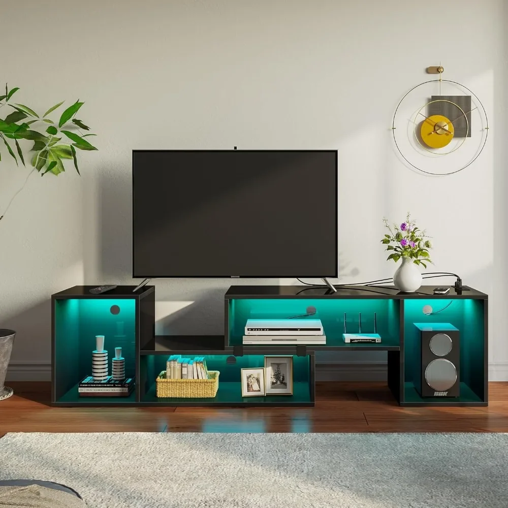 TV Stand, Deformable  with LED Strip & Power Outlets, Modern Entertainment Center for 45/50/55/60/65/70 inch TVs