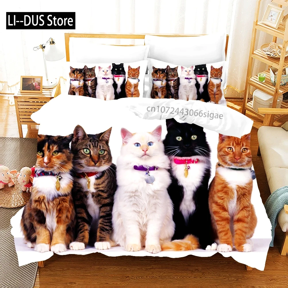 

Cute Pet Cats 3d Printed Bedding Set Home Decor Bedspread Polyester Animals Bedclothes Soft Cute Duvet Cover with Pillowcase