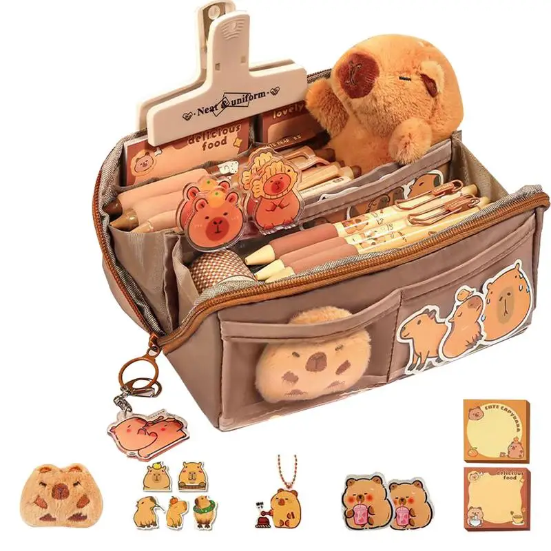 Capybara Pen Box Holder Capybara Pen Bag Pancil Case Pouch Waterproof Cute Capybara Plush and Pins Aesthetic Pencil Pouch