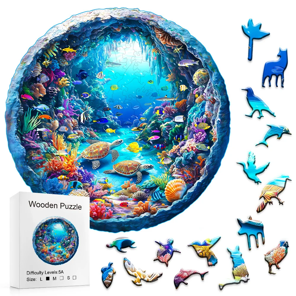 Ocean Wooden Puzzle for Adults-Whimsical Wooden Jigsaw Puzzle-Beautiful Gift Package-Best Game for Family