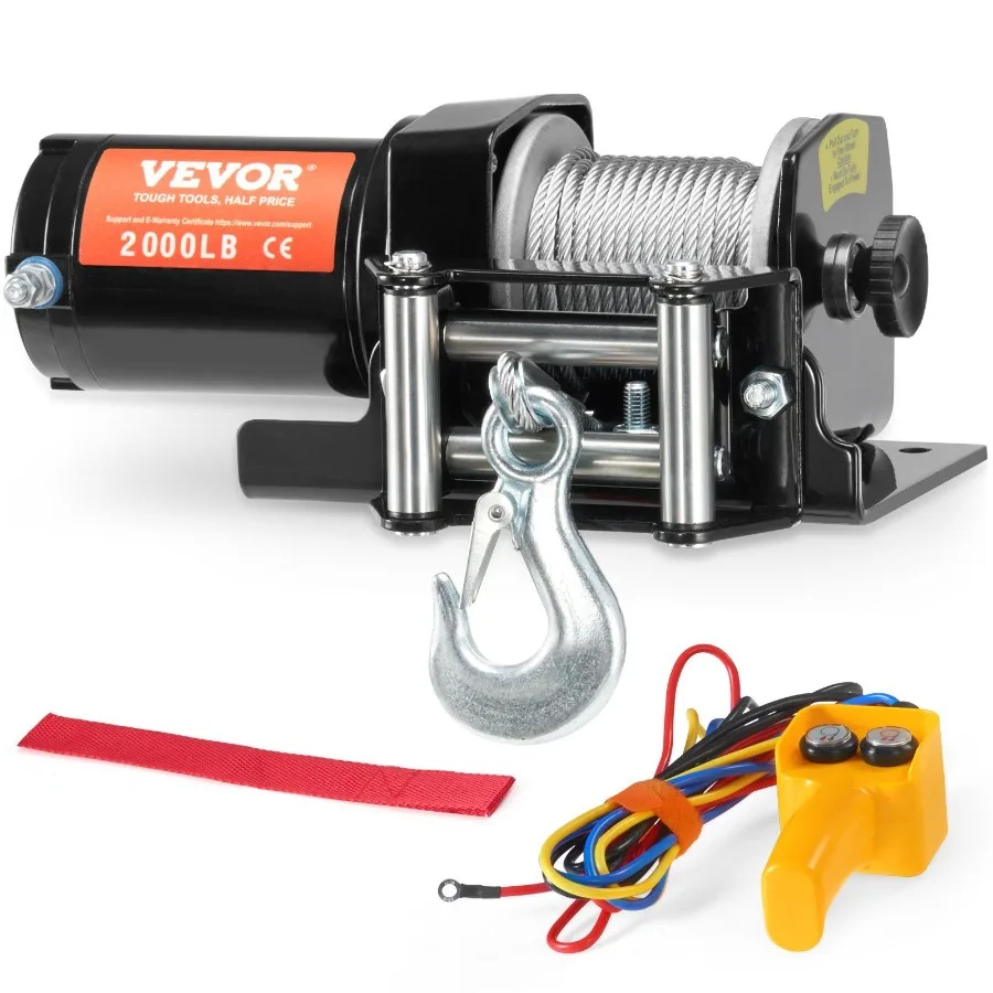 

2000 lb Electric Winch 12V DC ATV UTV with 5/32 in x 39 ft Steel Cable Roller Fairlead Wired Remote Control IP55 Waterproof for