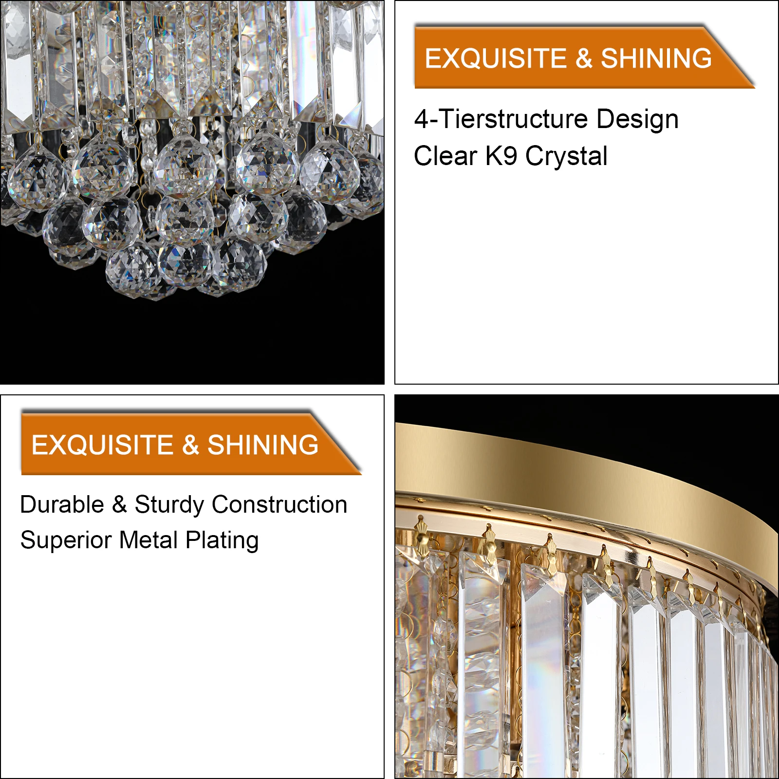 Gold Modern Crystal Chandelier 19.7 Inch Modern Round Chandelier for Dining Room, Bedroom, Living Room