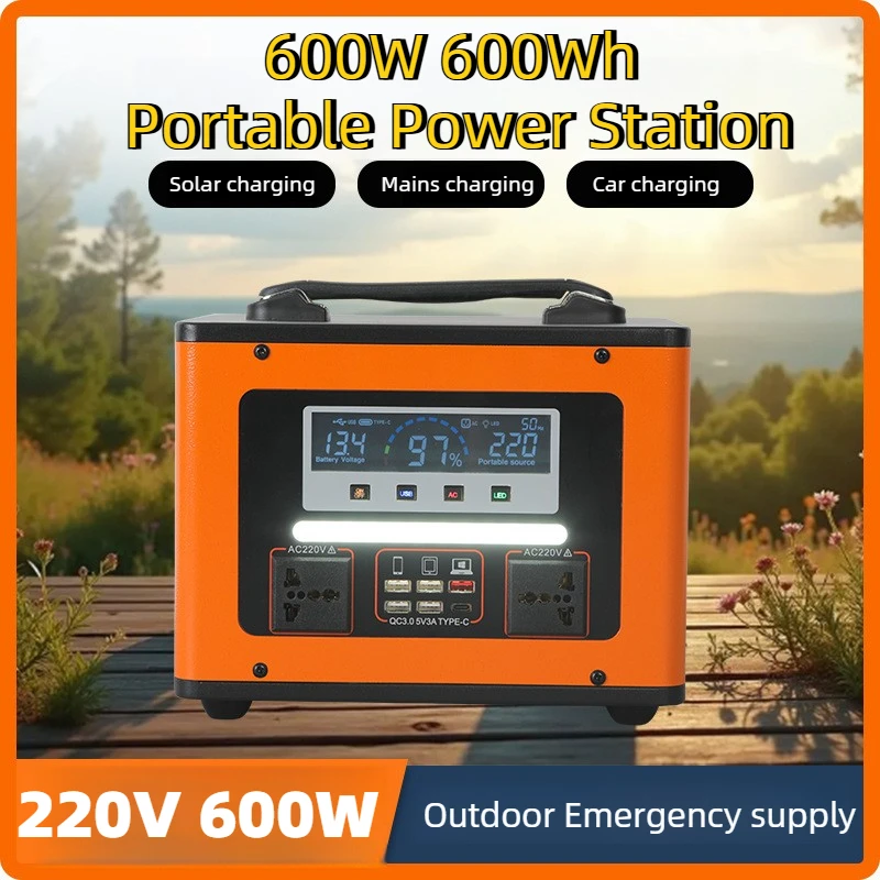 220V 600W Portable Power Station Outdoor Camping Emergency Power Supply AC 600Wh Backup Battery for Travel Fishing Live Stream