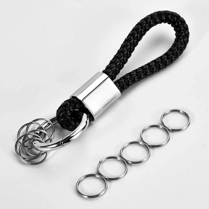 Custom Lettering Leather Rope Key Chain For Car Hand Woven Key Rings Couple Auto Gift Detachable Metal Luxury Key Chains S60