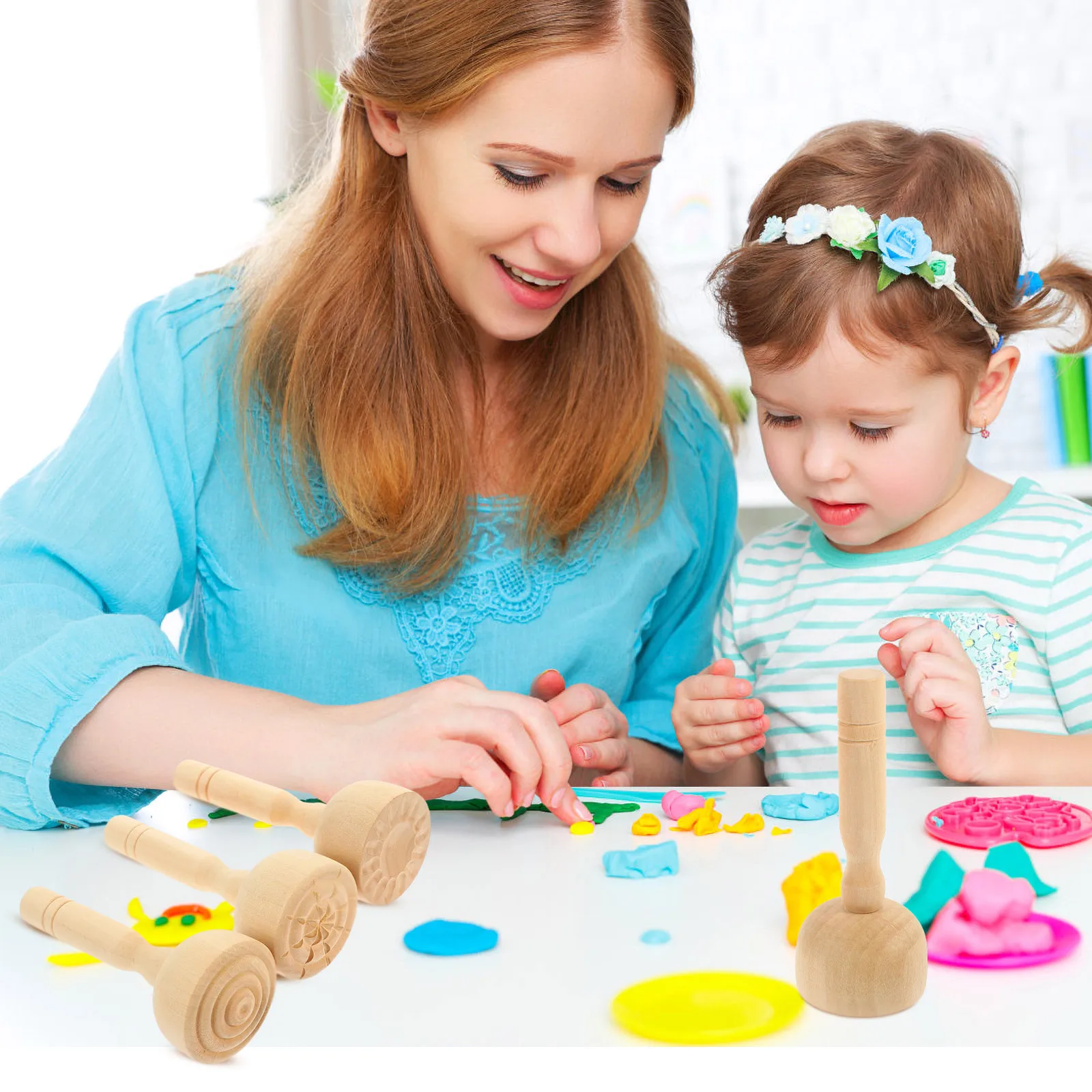 

4Pcs Clay Wooden Molds Practical Sturdy Wood Clay Tools Kids DIY Decorative Pattern Crafting Accessories Kids Wooden Molds