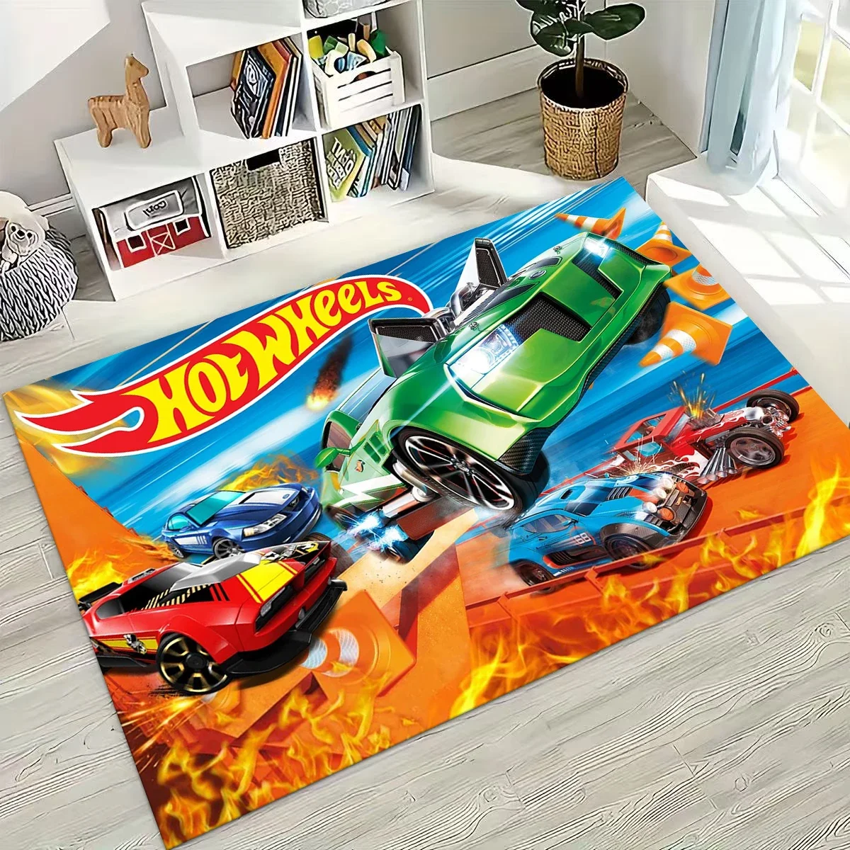 Cartoon Hot Wheels Toy Racing Car Art Carpet Rug for Bedroom Living Room Sofa Home Doormat Decor,Large Non-slip Floor Mat