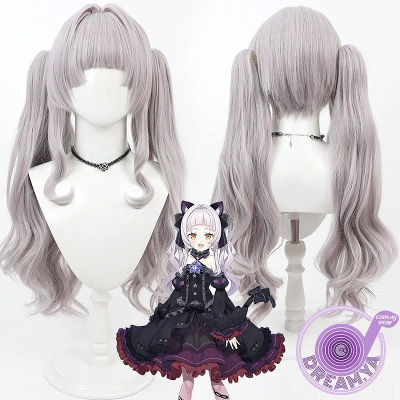 Murasaki Shion Cosplay Wig Vtuber Gray 70cm Ponytail Lolita Synthetic Hair Heat Resistant Halloween Party Role Play + Wig Cap