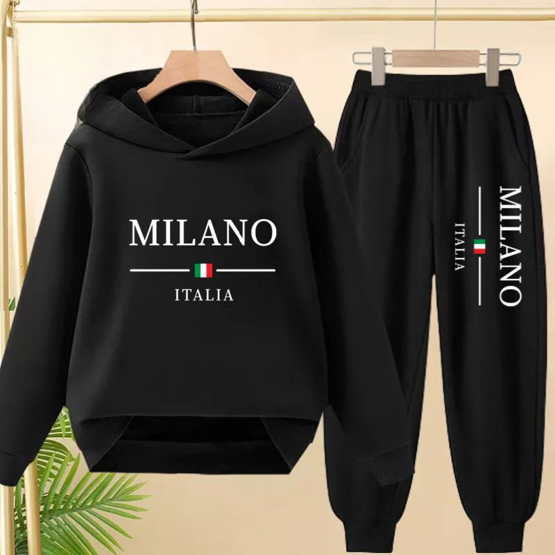 Autumn Winter 2 Piece 3-12 Age Children New Style Letter Casual Boy Girl Hoodie Trousers Pullover Hooded Sportswear Outerwear