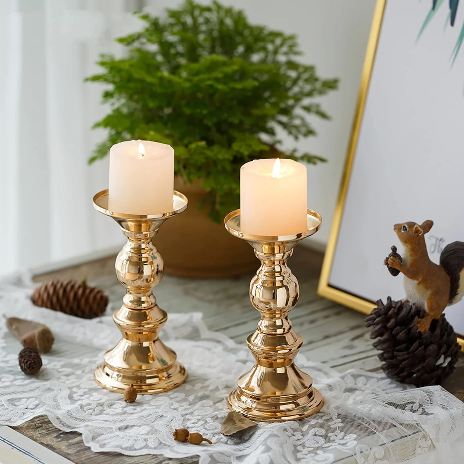 2 Pcs Pillar Candle Holders, Wedding Centerpieces Metal Candle Holder Candles Stand Decoration Ideal for Weddings Special Events