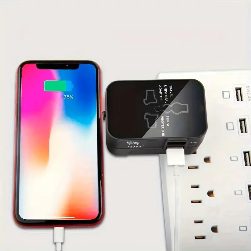 Travel Adapter, Worldwide All in One International Power Adapter Universal Adapter Plug with 2.1A Dual USB Charging Ports