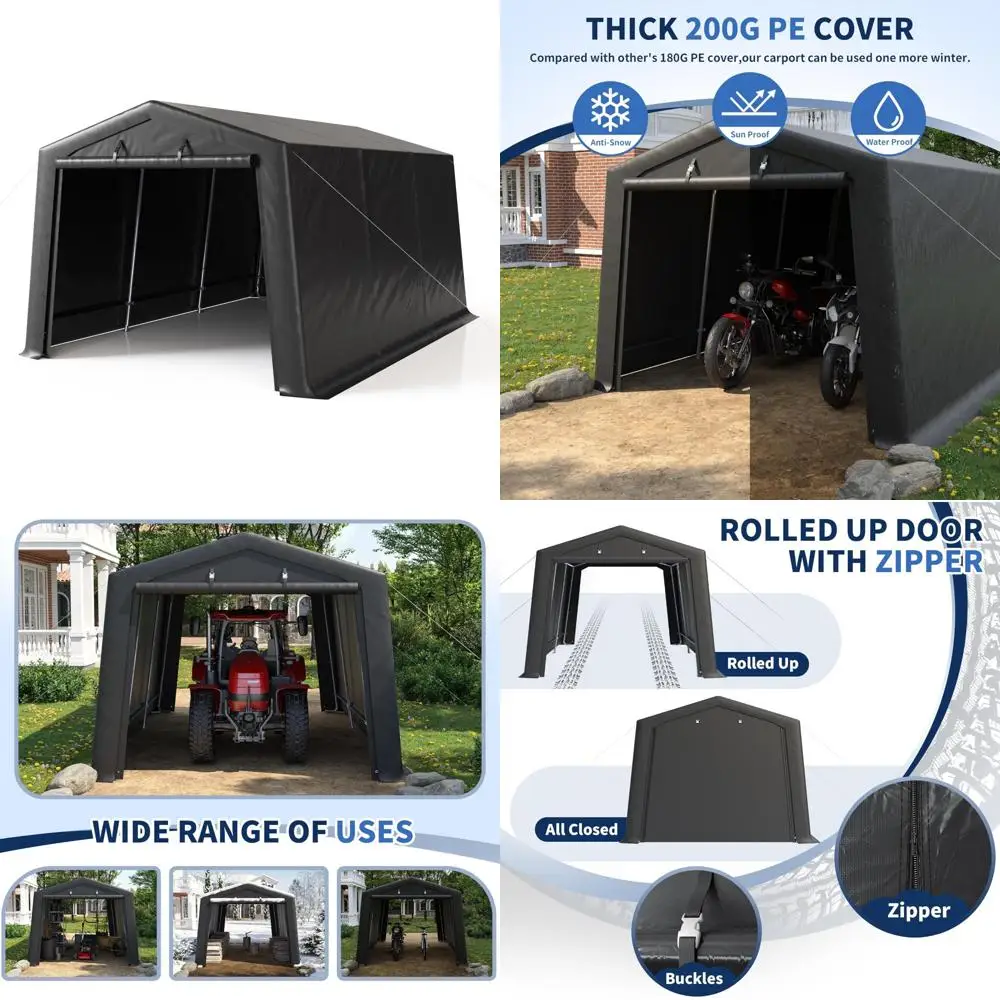

carport 10'×15' heavy duty,car canopy portable garage with roll-up zipper door,thick shelter storage canopy tent with all-steel
