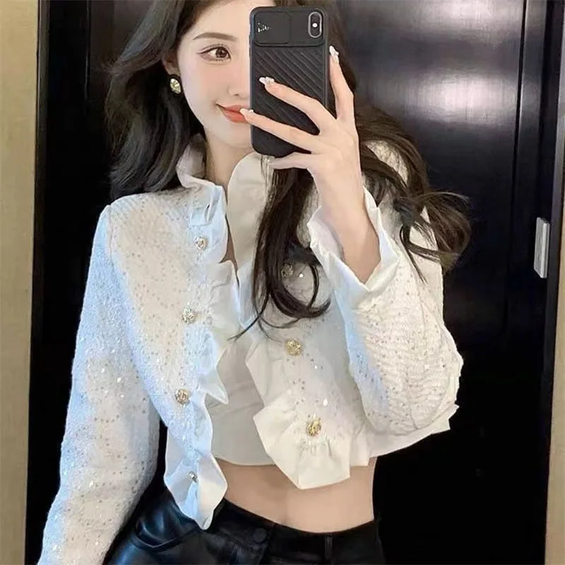 Short Coat Women's Chinese Style Spring Autumn Short Jacket Tops 2026 New Fashion Long-Sleeved Shirt Cardigan Outwear Female