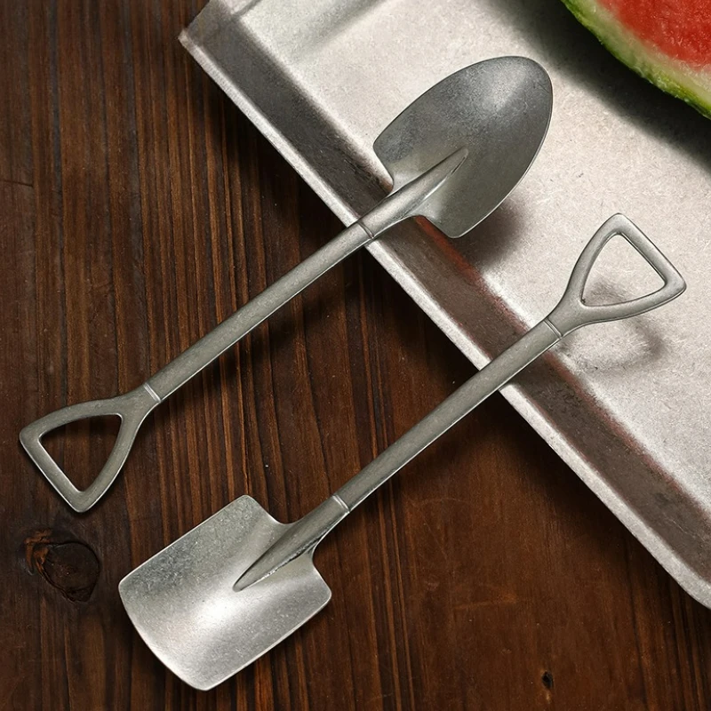 

Vintage Stainless Steel Shovel Spoons Creative Household Tea Spoon Coffee Spoon for Ice Cream Dessert Tableware Kitchen Tools
