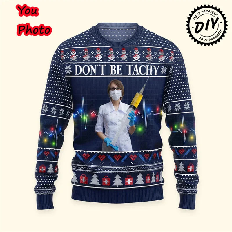 Funny Diy Image 3D Printed Photos Ugly Christmas Sweaters Personalized Kawaii Photo Sweatshirt Customize Face Family Pullovers