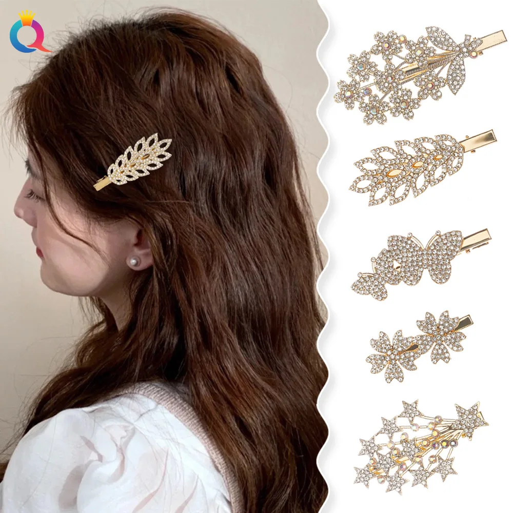 

1pc Premium Crystal Duckbill Hair Clip Metal Rhinestone Side Hair Barrettes for Women Forehead Bangs Styling Elegant Wholesale