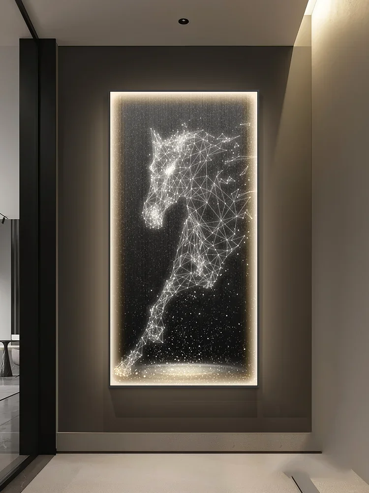 moderna luz led pendurada pintura alpendre arte cavalo abstrato italiano sala de estar corredor luz mural decoracao 01