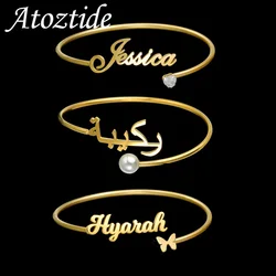 Atoztide-pulsera personalizada con nombre para mujer, brazalete de acero inoxidable con letra ajustable abierta y corazón, regalo de joyería para amante