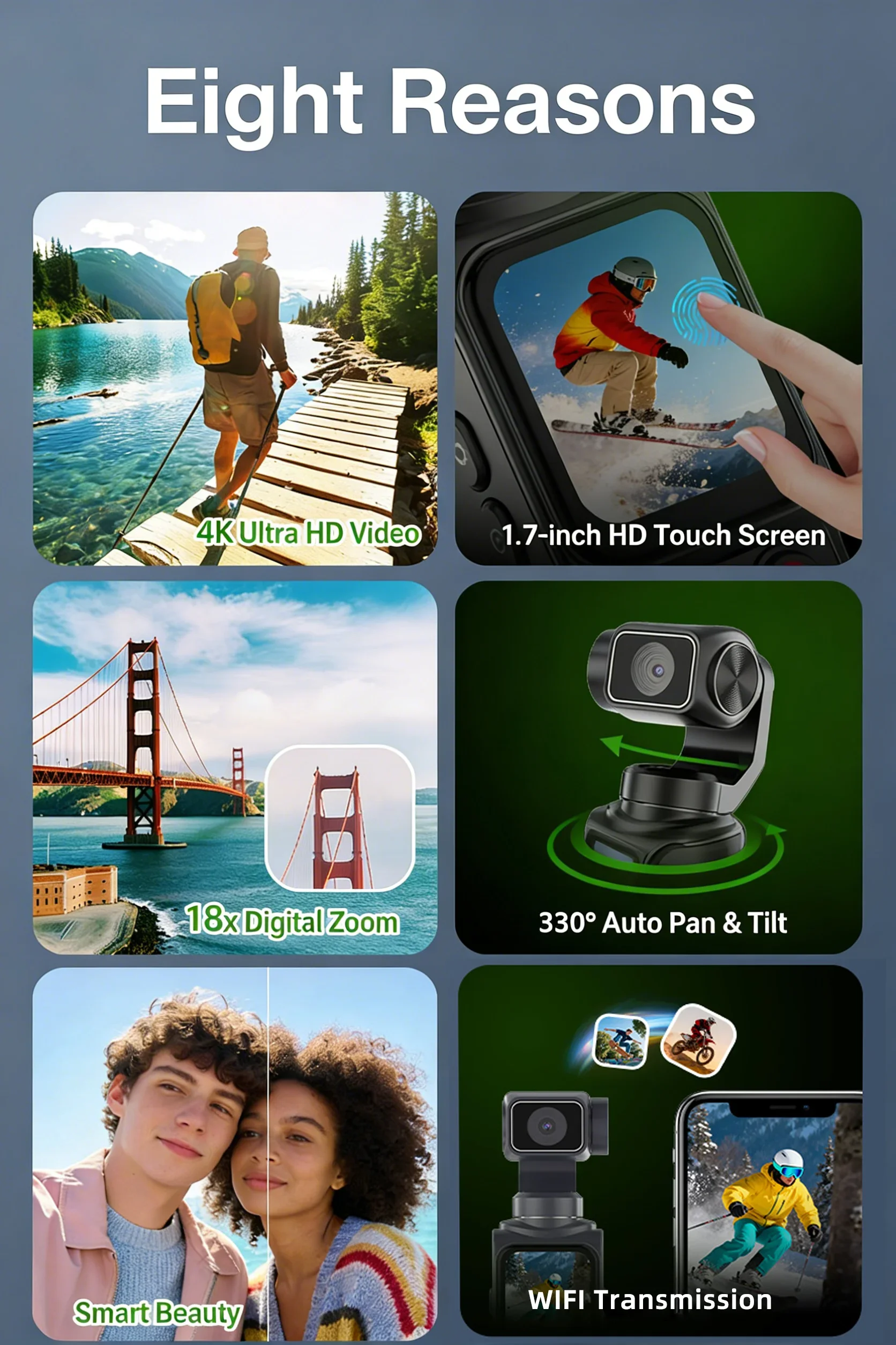 Pocket Panoramic 4K Handheld Camera Sports Camera with WIFI, Mobile Live Streaming, Outdoor Travel Video Recorder image 6