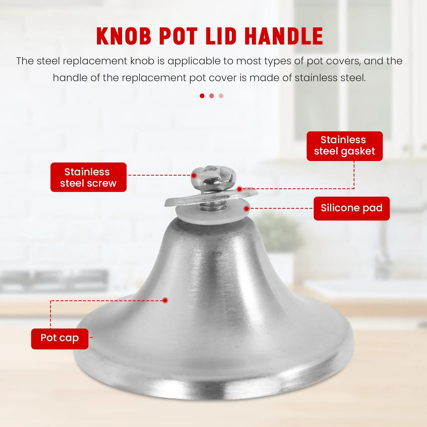 مقبض بديل من الفولاذ المقاوم للصدأ للفرن الهولندي ، مقبض غطاء وعاء لـ le Creuset ، Aldi ، Lodge فرن مطلي بالمينا ، 4 مجموعات