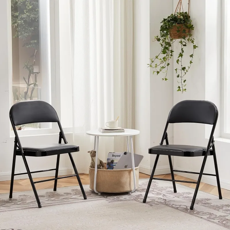 

2Pcs Leather Padded Folding Chair, Indoor Outdoor Portable Stackable Commercial Seat with Steel Frame, Capacity for Home, Office