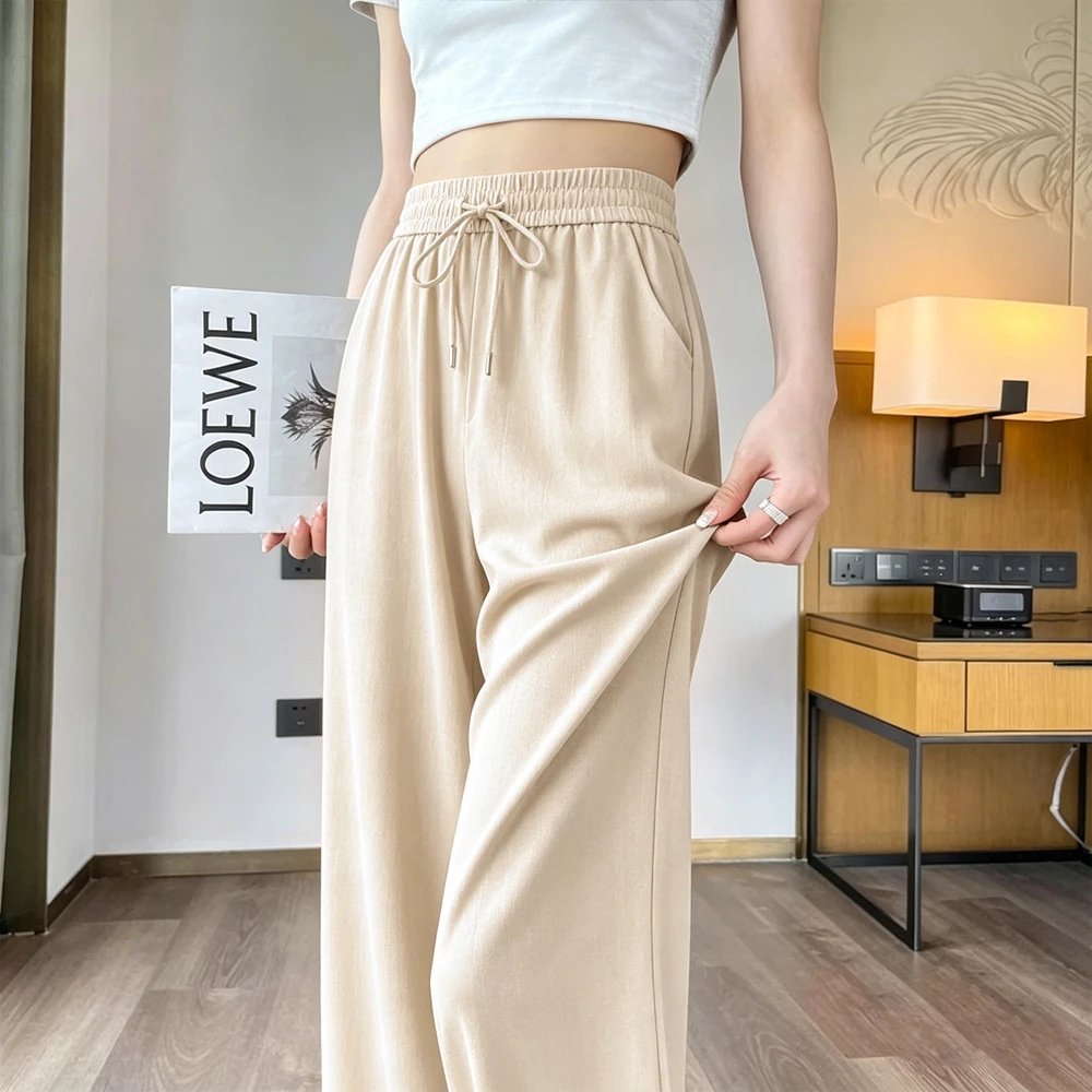Casual Wide Leg Pants High Waist Loose Fit Thin Summer Trousers for Women Straight Cut Mom Pants Nine Points