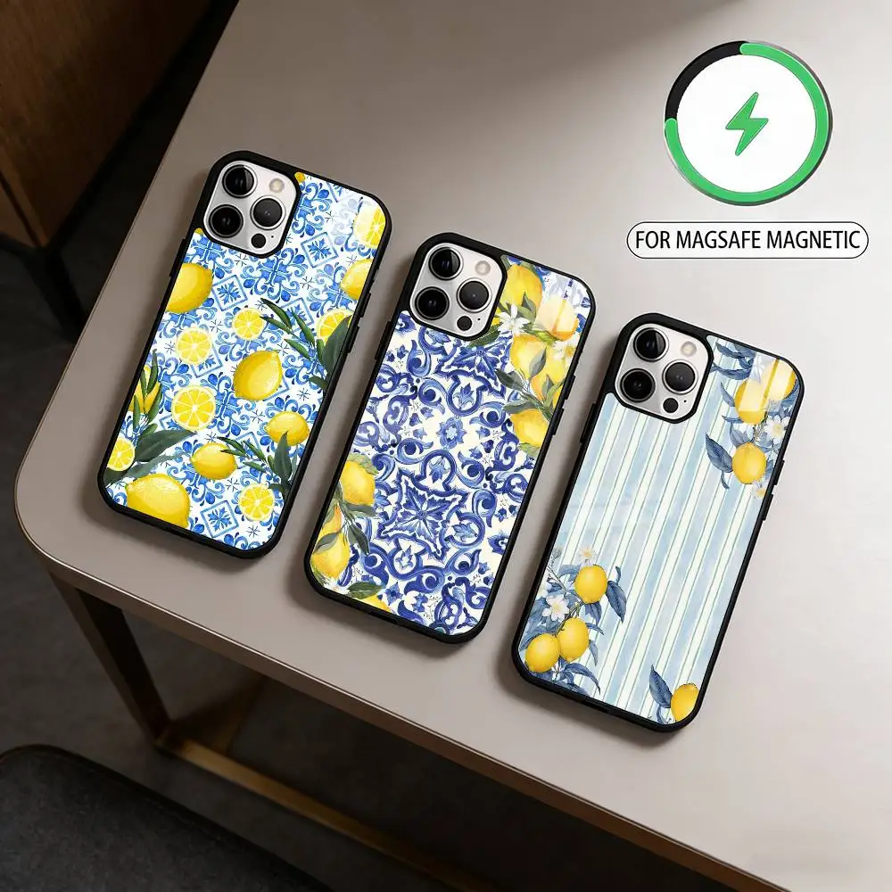 Mediterranean Lemon Fruit art   Magnetic For Magsafe Wireless Charging Phone Case For iPhone17,16,15,14,13,12,11 Plus,Pro Max