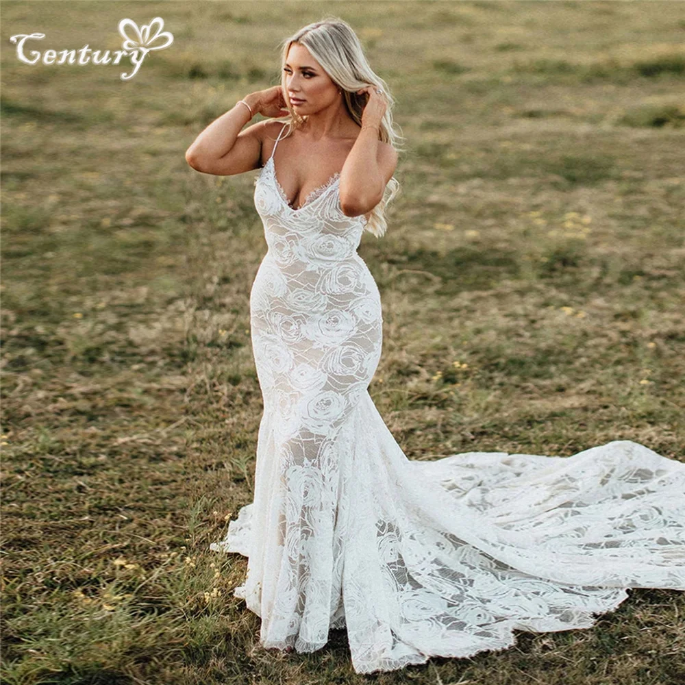 

Boho Wedding Dresses for Women Mermaid Spaghetti Straps Backless Beach Bride Dress Civil Bridal Gowns Robe de Mariage 2024