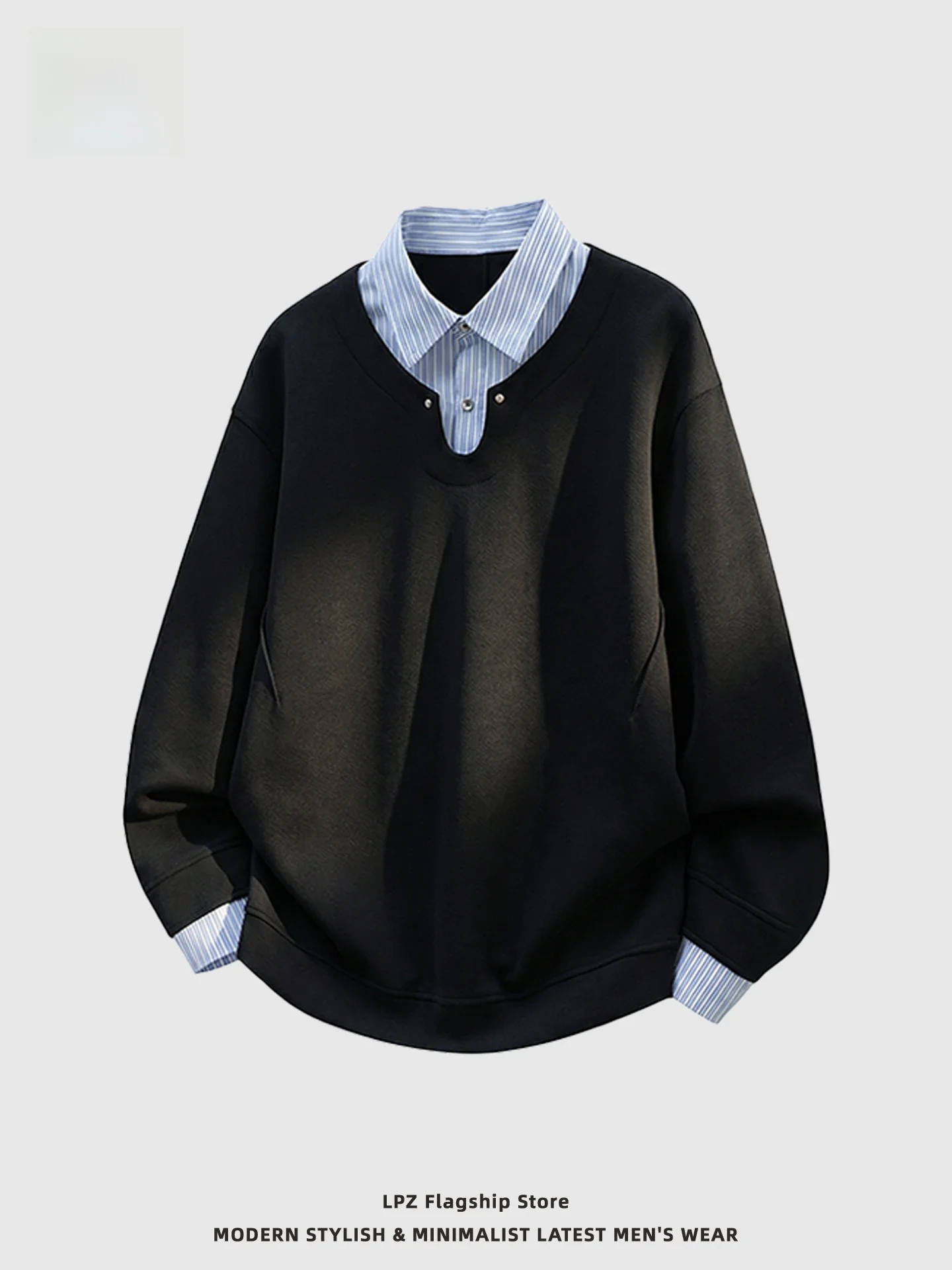 

Повседневный мужской свитшот в полоску с воротником-поло, свободного кроя, для весны, в университетском стиле, удобный, с длинным рукавом, с круглым вырезом, пуловер.