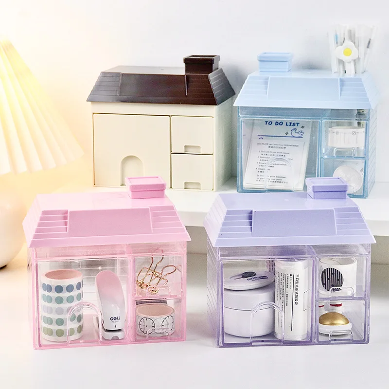 Small House Creative Desktop Organizing Storage Box Stationery Cosmetics Girls Dormitory Storage Box Desk Organizer