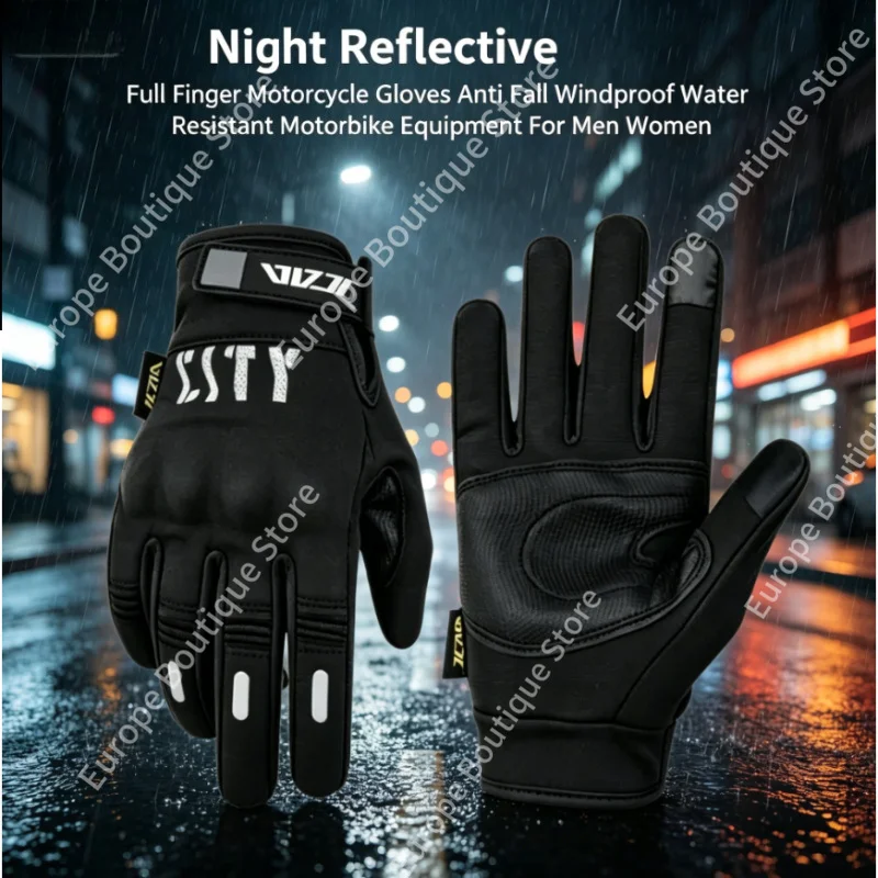 

2026 NEW Anti Fall Windproof Water Resistant Motorcycle Gloves Men Women Night Reflective Full Finger Motorbike Equipment