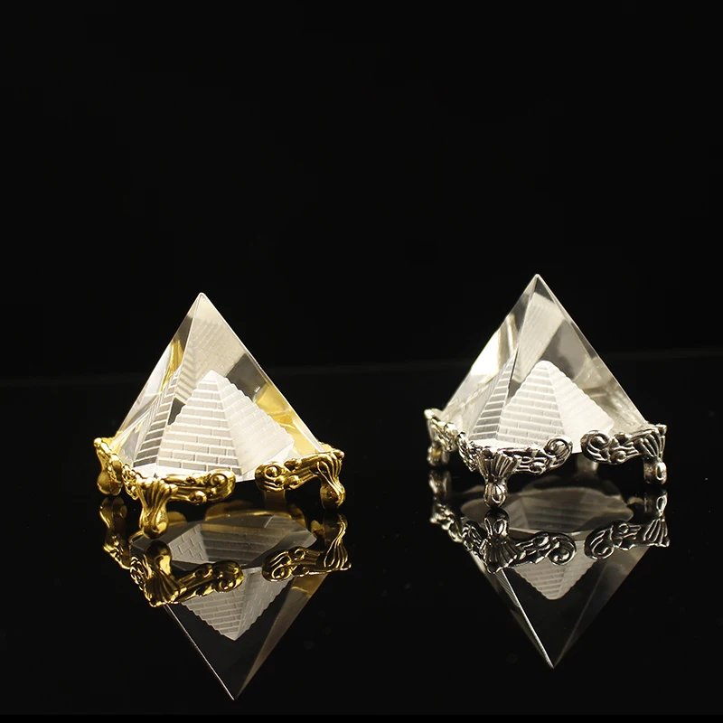 Gold Silver Crystal Glass Hollow Pyramid Egypt Pyramid Figurine Model Fengshui Ornament Office Home Decoration Paperweight - Image 3